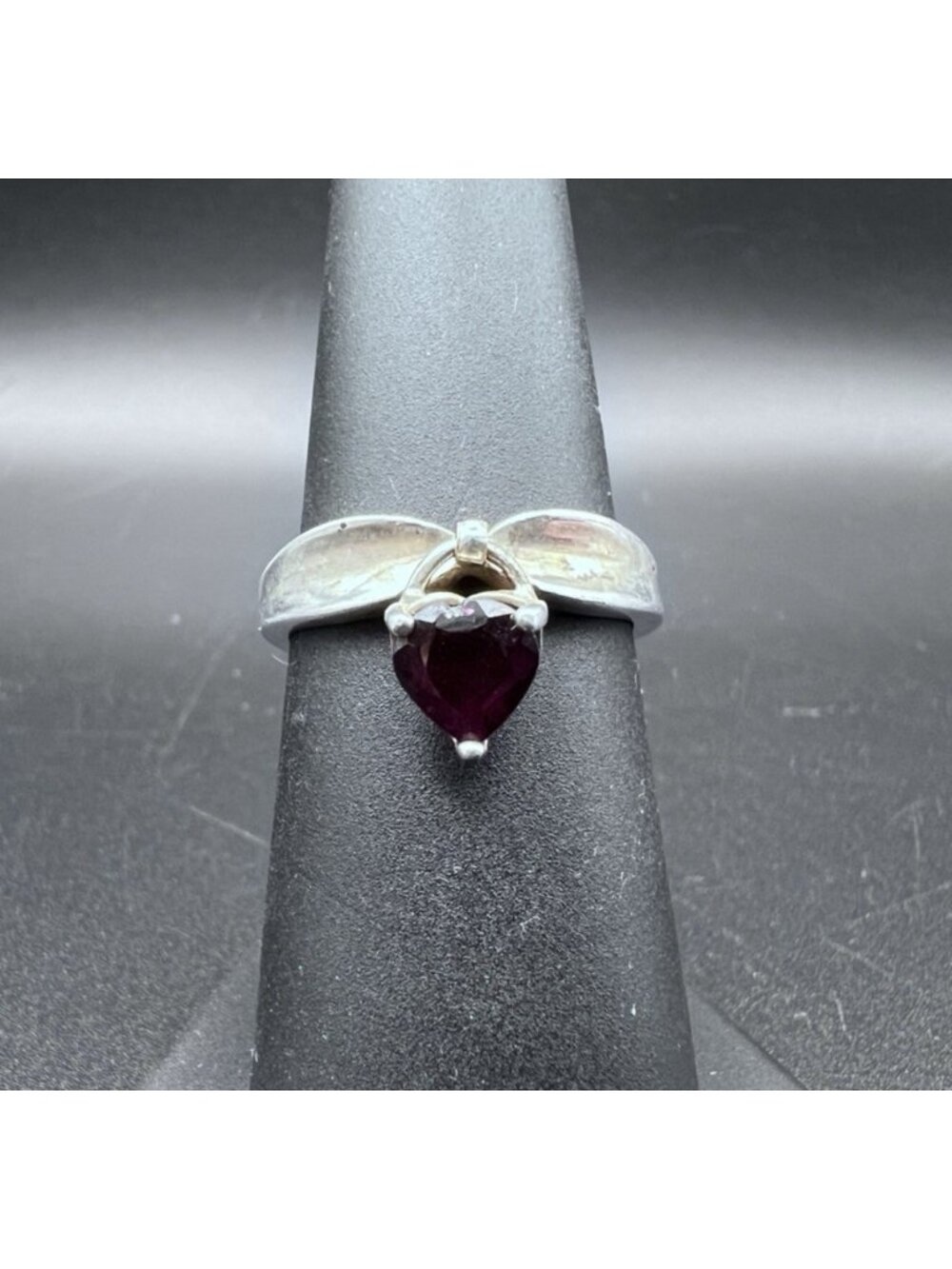 Vintage Avon Sterling Silver Garnet Heart Dangle Ring Size 7